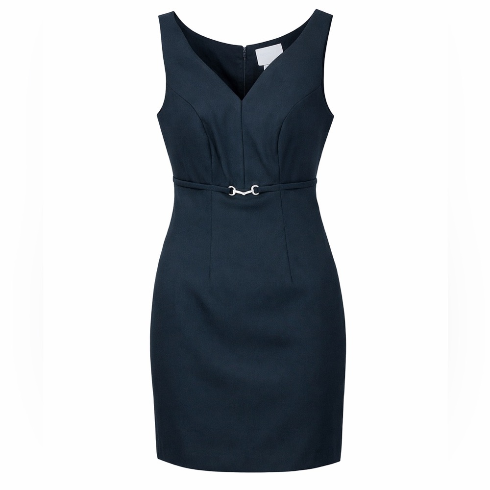 Hugo Buscati Black Mini Sheath Dress Womens 6 Sleeveless Cocktail Silver Buckle